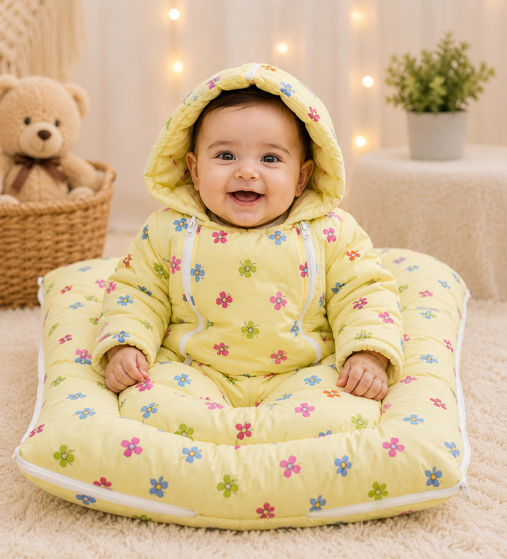 Premium Floral Newborn Baby Sleeping Bag & Carry Nest | Soft Quilted Hooded Baby Wrapper | 2-in-1 Baby Bed & Sleeping Bag
