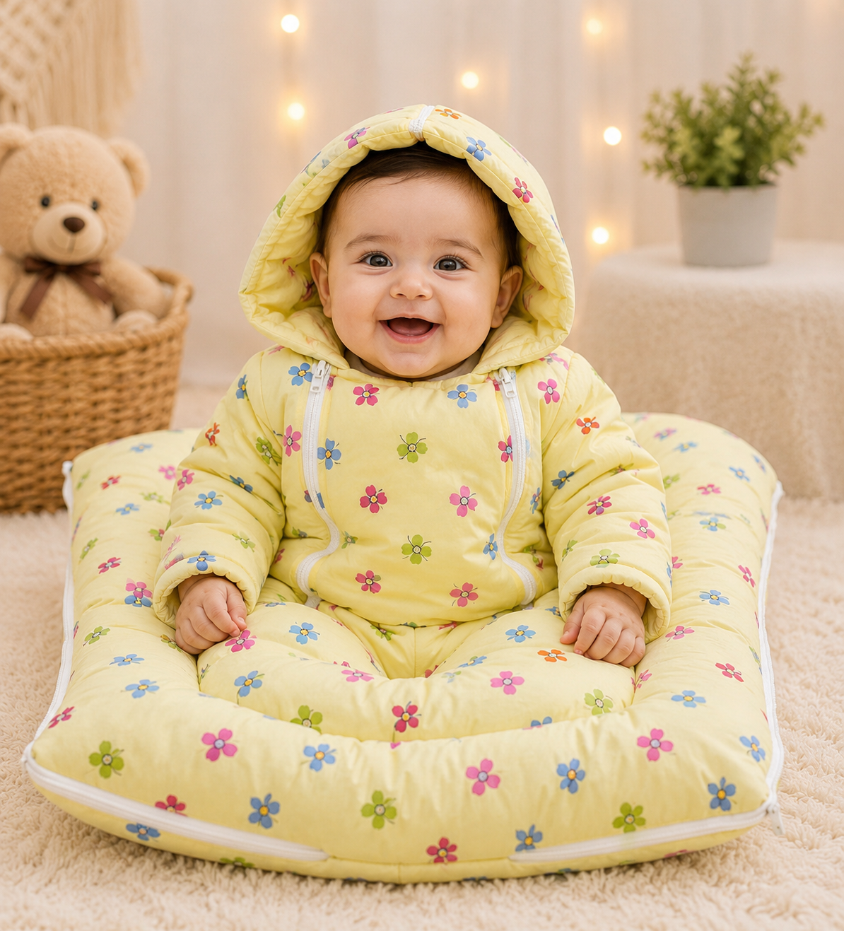 Premium Floral Newborn Baby Sleeping Bag & Carry Nest | Soft Quilted Hooded Baby Wrapper | 2-in-1 Baby Bed & Sleeping Bag