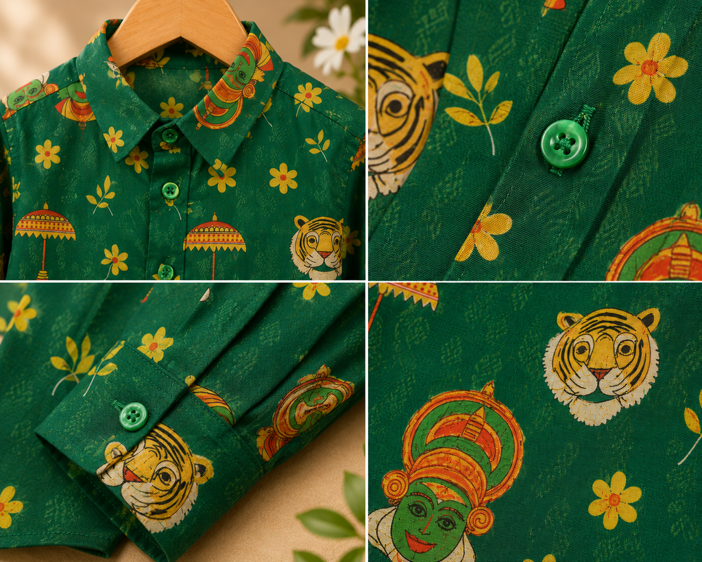 Boys’ Green Traditional Print Full Sleeve Party Shirt | Ethnic Festive Wear