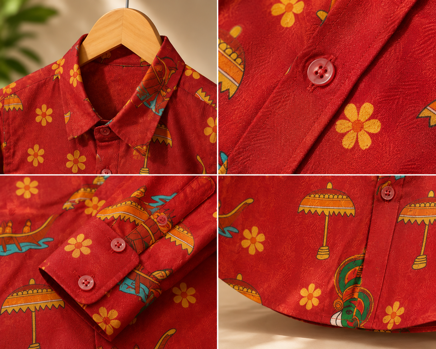 Boys’ Red Traditional Print Full Sleeve Party Shirt | Ethnic Festive Wear