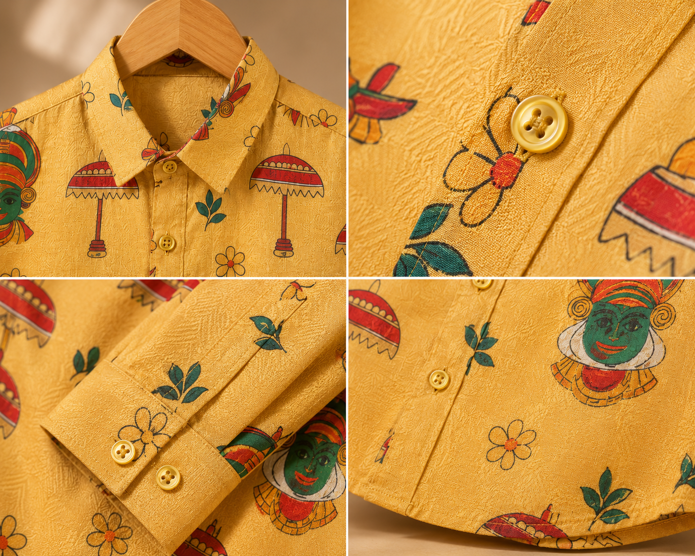Boys’ Beige Ethnic Print Full Sleeve Party Shirt | Traditional Festive Wear