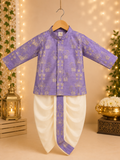 Boys Lavender Embroidered Kurta & Dhoti Set with Elegant Traditional Motifs