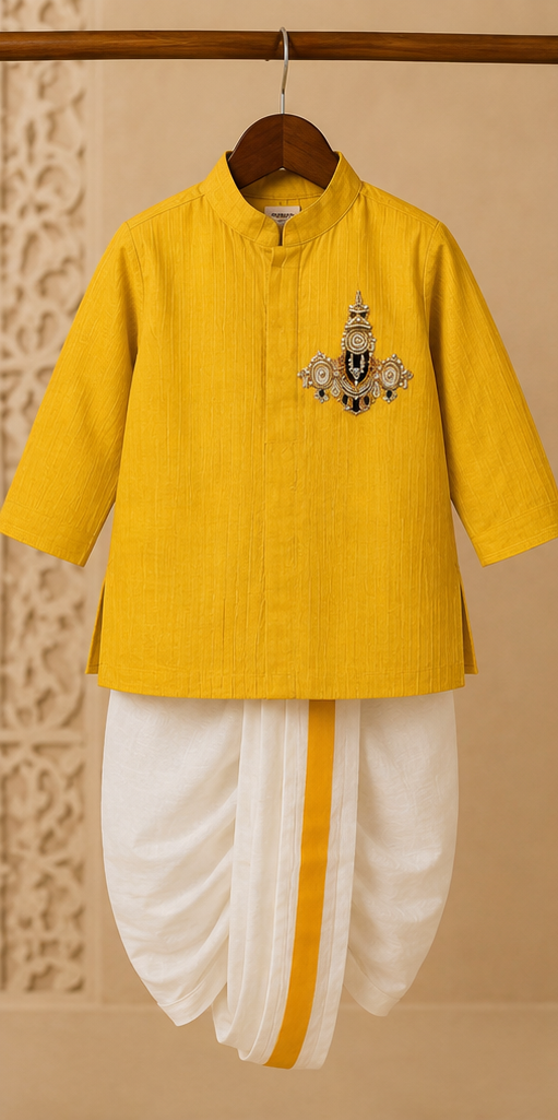 Yellow Venkateswara Swamy Dhoti Kurta Set