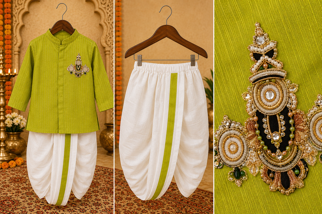 Green Venkateswara Swamy Dhoti Kurta Set