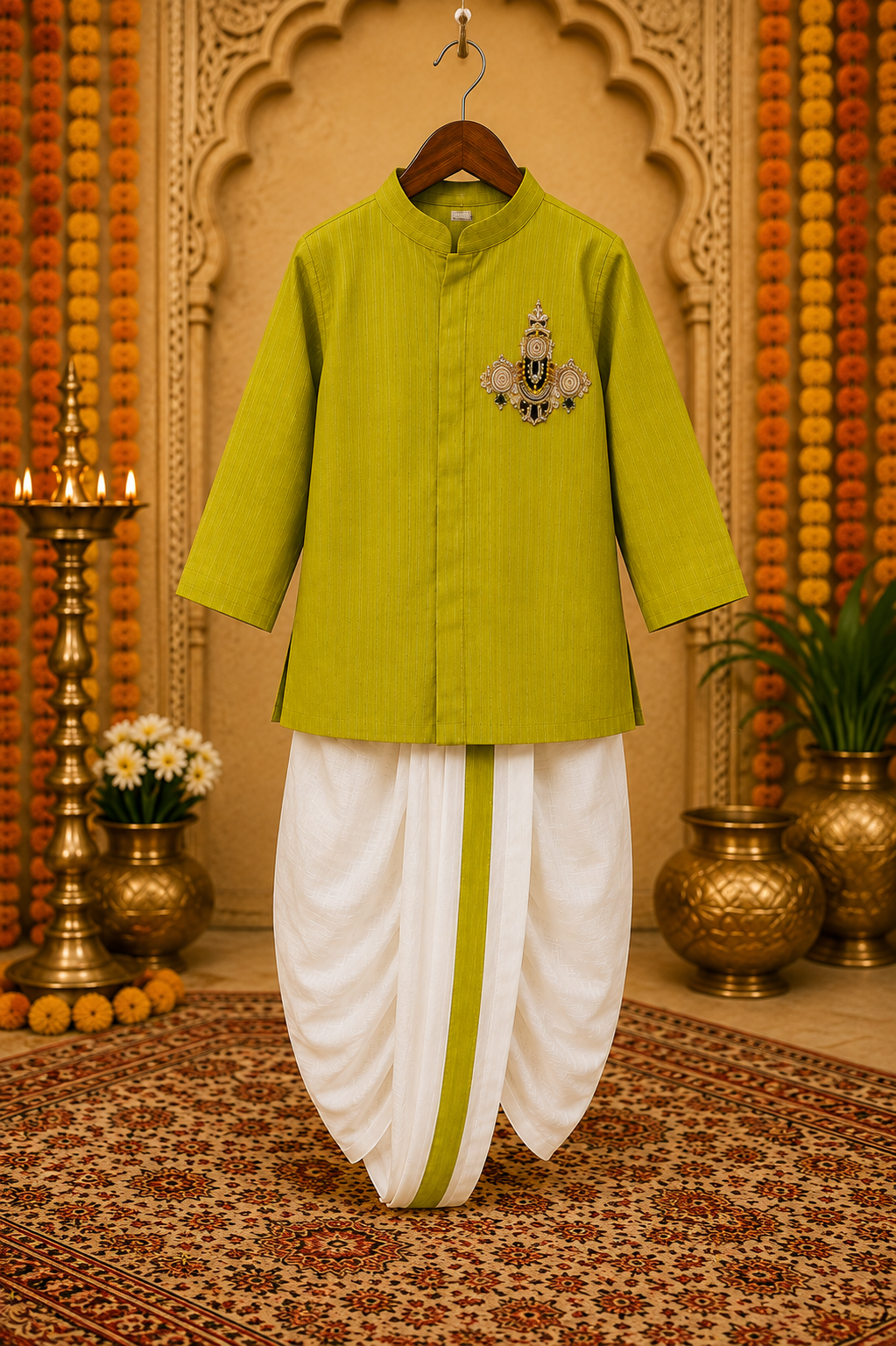Green Venkateswara Swamy Dhoti Kurta Set