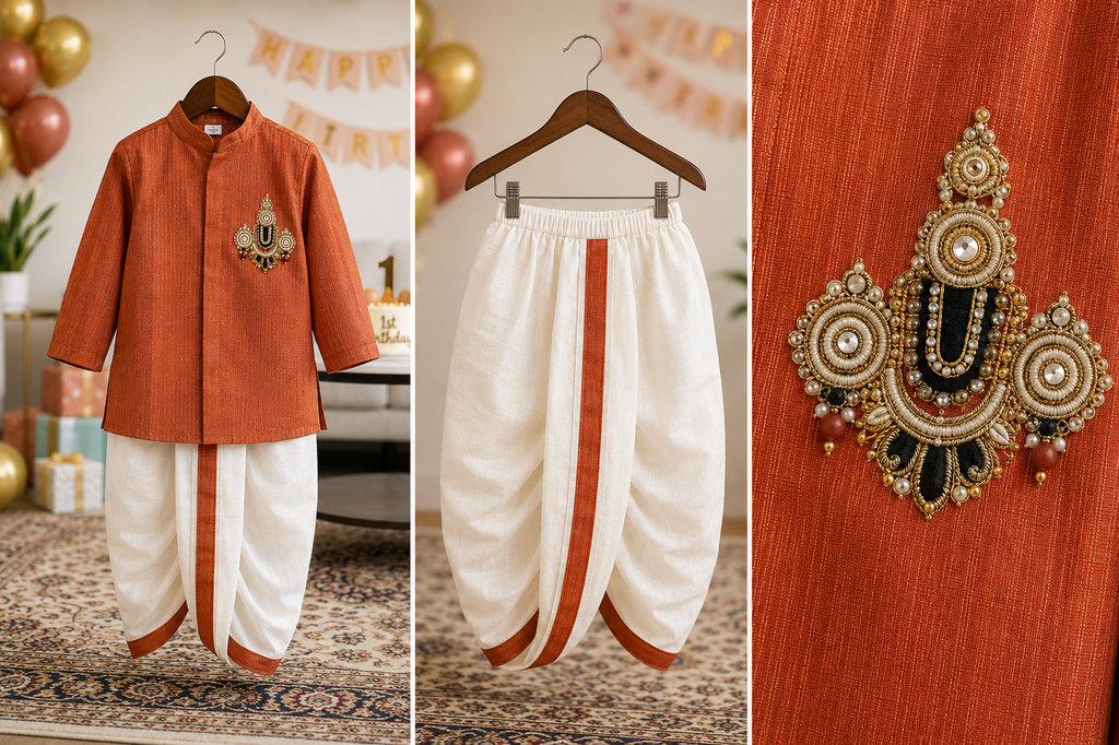 Orange Venkateswara Swamy Dhoti Kurta Set