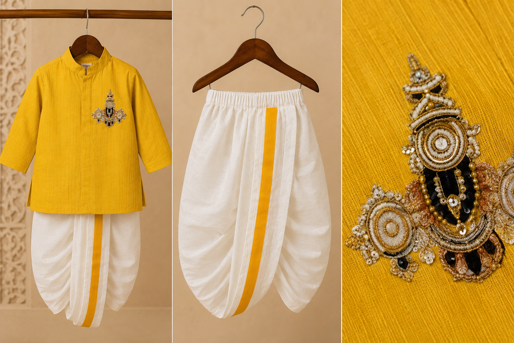 Yellow Venkateswara Swamy Dhoti Kurta Set